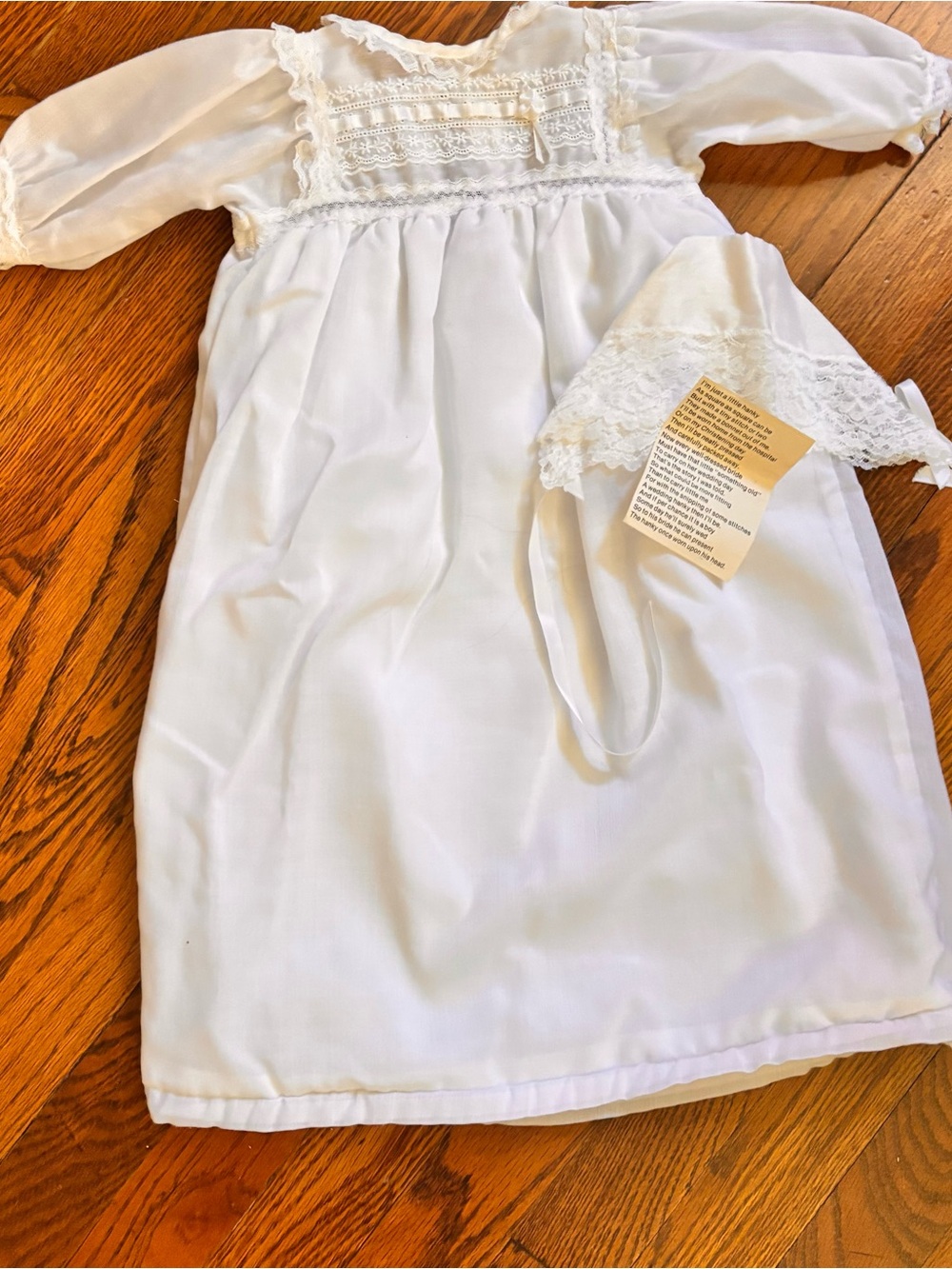 Baby Dior layette heirloom White Lace-Trim Baby Dress Bonnet baptism church